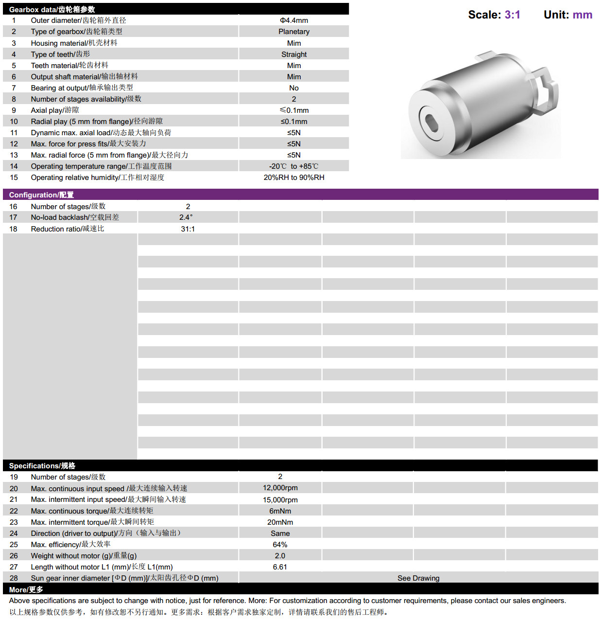 4mm行星齿轮箱-微型齿轮箱-万至达电机