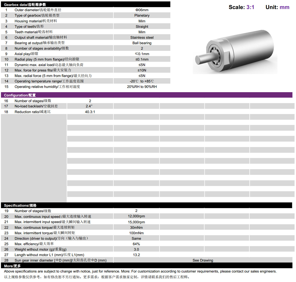 6mm行星齿轮箱-微型齿轮箱-万至达电机