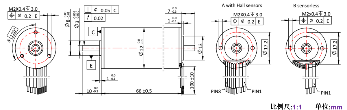 ECS-4P 2266 2对极空心杯无刷电机-万至达电机
