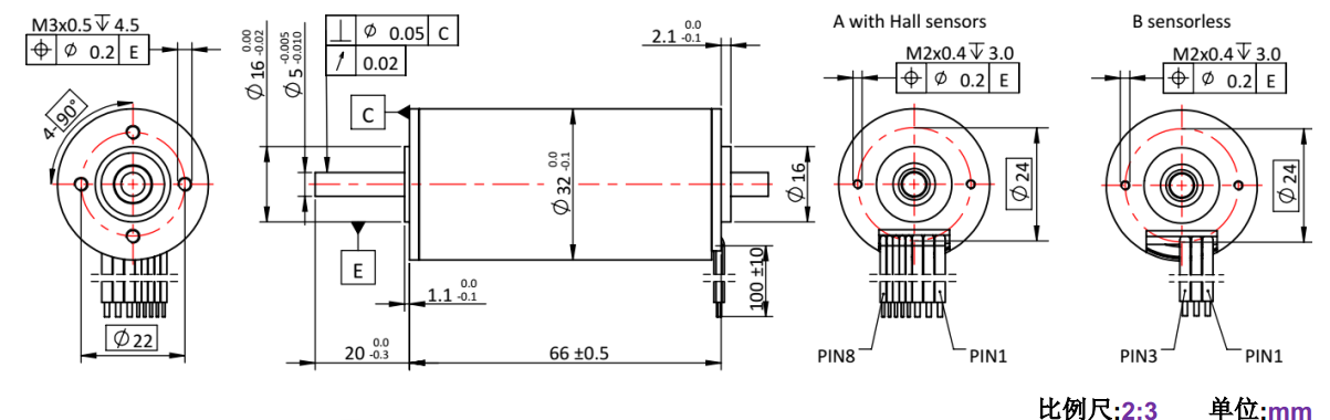 ECS-4P 3266 2对极空心杯无刷电机-万至达电机